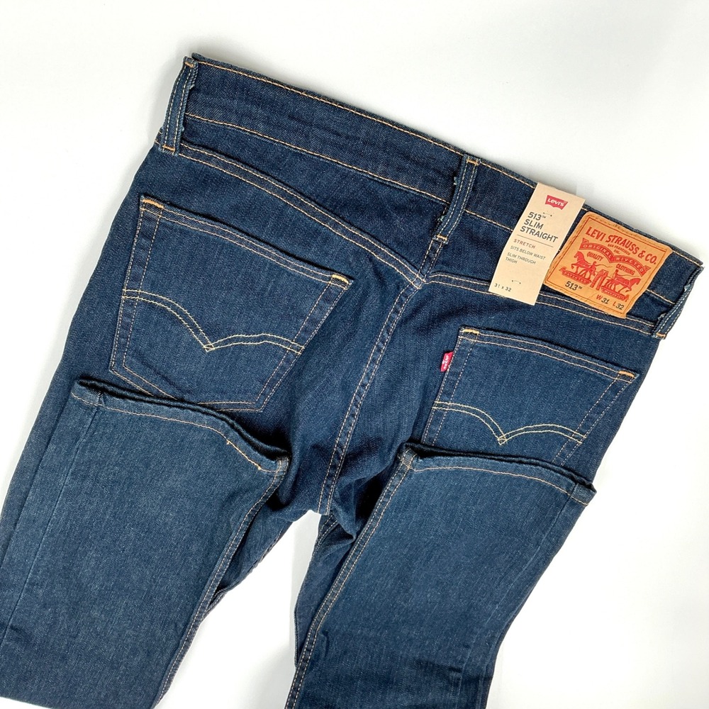 Levis Size 31x32 Jeans Blue Stretch Denim 513 Slim Straight Mens MSRP $69.50